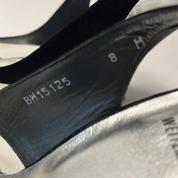 Stuart Weitzman Babe Black Satin Heels, size 8 slingback, bow front with mesh - Picture 9 of 12